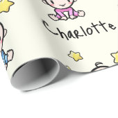 ツインズだ！ピンク&ブルーのカスタマイズ可能なツインベビー ラッピングペーパー (ロールコーナー)