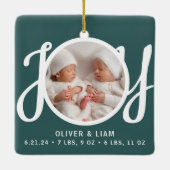 ツインズの名前誕生統計フォトグリーン記念 セラミックオーナメント (裏面)