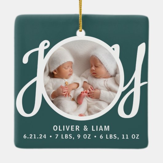 ツインズの名前誕生統計フォトグリーン記念 セラミックオーナメント (裏面)