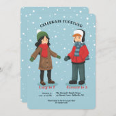 ツインズまたは合同冬の誕生日招待状 招待状 (正面/裏面)