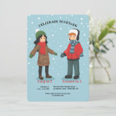 ツインズまたは合同冬の誕生日招待状 招待状 (スタンド正面)