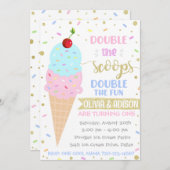 ツインズアイスクリーム招待状ツインズ誕生日 招待状 (正面/裏面)