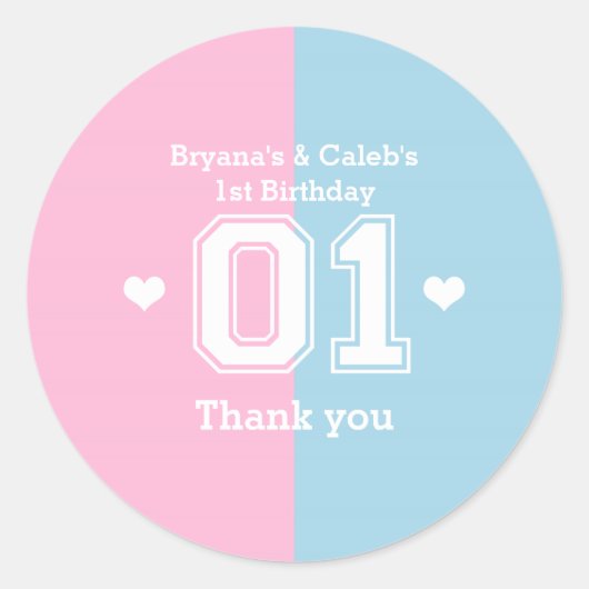 ツインズアスレチック01 1stバースデーパーティー好意ステッカー ラウンドシール (正面)