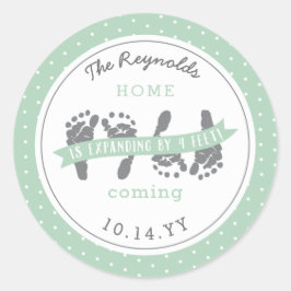 ツインズアナウンスフォーベビー足グリーンリボン ラウンドシール