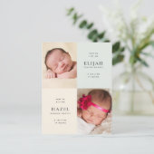 ツインズイエロー&グリーン写真誕生のお知らせ ポストカード (スタンド正面)