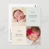 ツインズイエロー&グリーン写真誕生のお知らせ ポストカード (正面/裏面)