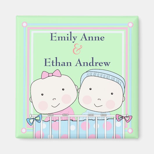 ツインズインクリブ、ガールアンドボーイベビーマグネット マグネット (正面)