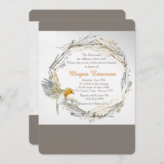 ツインズインザネストベビーシャワー招待状 招待状 (正面/裏面)