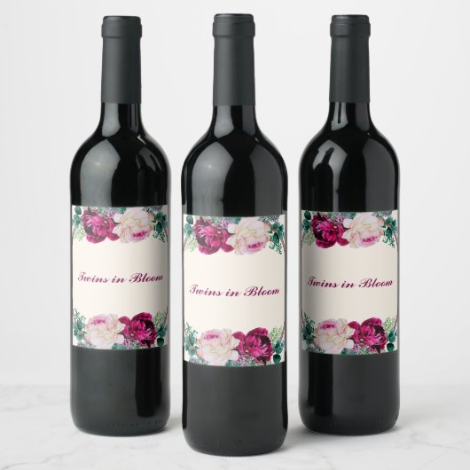 ツインズイン開花ベビーシャワー ワインラベル (ボトル)