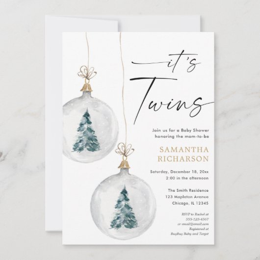 ツインズウィンタークリスマスベビーシャワー 招待状 (正面)