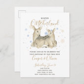 ツインズウィンターワンダーランドディアーベビーの誕生日 インビテーションポストカード (正面/裏面)