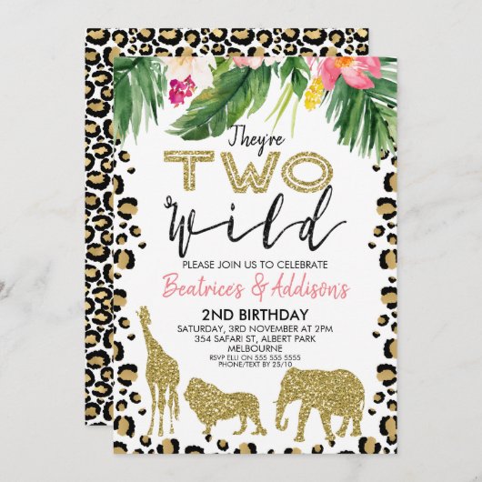 ツインズウィーズバイワイルドセカンドバースデー招待状 招待状 (正面/裏面)