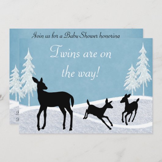 ツインズウッドランドディアウィンターベビーシャワー招待状 招待状 (正面/裏面)