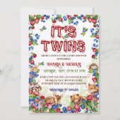 ツインズウッドランド動物素朴の赤ちゃんシャワー 招待状 (正面)