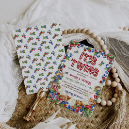 ツインズウッドランド動物素朴の赤ちゃんシャワー 招待状