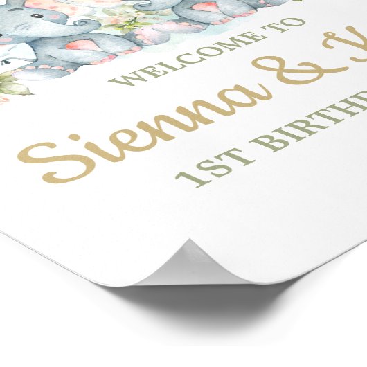 ツインズエレファントツインガールズ1stバースデーウェルカム ポスター (角)