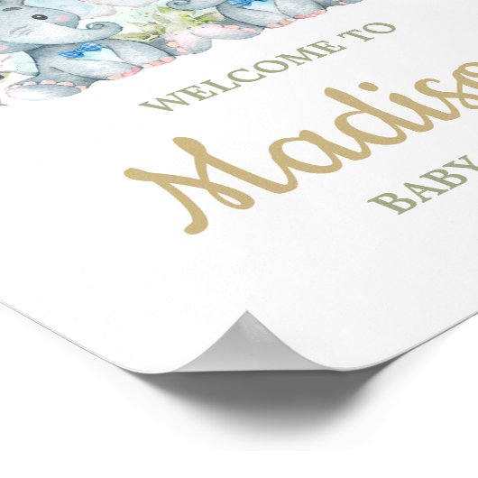 ツインズエレファントツインボーイズ赤ちゃんシャワー歓迎サイン ポスター (角)