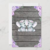 ツインズエレファントベビーシャワー招待状素朴な紫 招待状 (裏面)