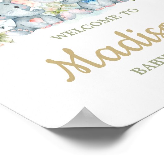 ツインズエレファントボーイ女の子ベビーシャワー歓迎サイン ポスター (角)