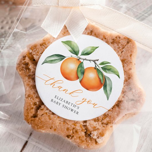 ツインズオレンジ色の赤ちゃんシャワーありがとう ラウンドシール