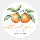 ツインズオレンジ色の赤ちゃんシャワーありがとう ラウンドシール (正面)