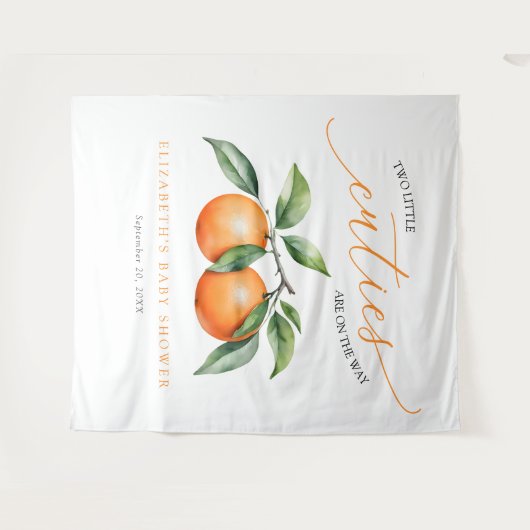 ツインズオレンジ色の赤ちゃんシャワー背景 タペストリー (正面(横))