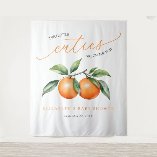 ツインズオレンジ色の赤ちゃんシャワー背景 タペストリー (正面)