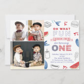 ツインズオールアメリカン1歳の誕生日の複数の写真 招待状 (正面)