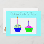 ツインズカップケーキ誕生日招待状 招待状 (正面/裏面)