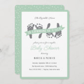ツインズカップル緑の灰色の赤ちゃんシャワー 招待状 (正面/裏面)