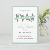 ツインズカップル緑の灰色の赤ちゃんシャワー 招待状 (スタンド正面)