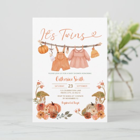 ツインズカボチャ赤ちゃんシャワークロースレインフローラ 招待状 (スタンド正面)