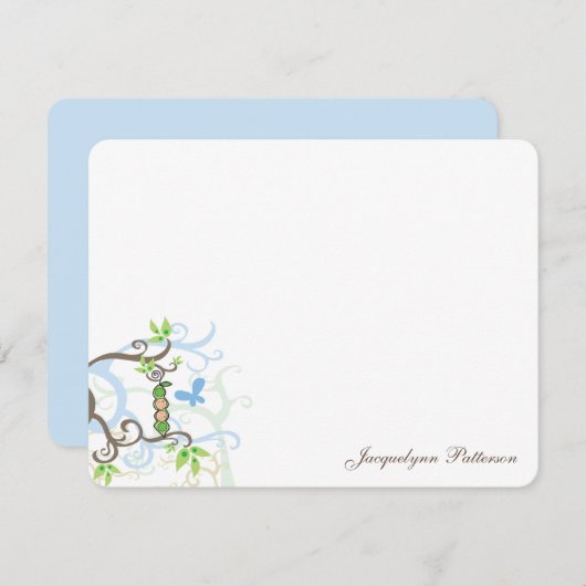 ツインズカワイイ男の赤ちゃんお洒落ブルーエンドウ サンキューカード (正面/裏面)