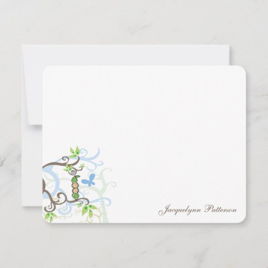 ツインズカワイイ男の赤ちゃんお洒落ブルーエンドウ サンキューカード (正面)