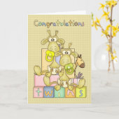 ツインズカードおめでとう誕生 – かわいいカード カード (黄色い花)