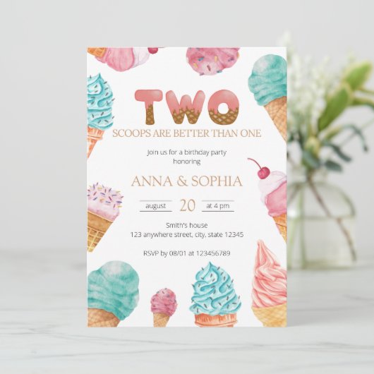 ツインズガールズアイスクリームバースデーパーティー 招待状 (スタンド正面)