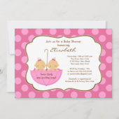 ツインズガールズアンブレラベビーシャワー招待状ピンク 招待状 (正面)