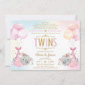 ツインズガールズエレファントバーチャル赤ちゃんシャワーbyメール 招待状 (正面)