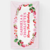 ツインズガールズジョイントストロベリーベリー1st誕生日 横断幕 (縦)