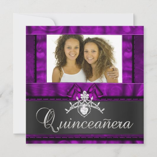 ツインズガールズパープルキンセアニェラ15誕生日 招待状 (正面)