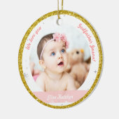 ツインズガールズフォトゴッドファーザー初めてのクリスマスベビー セラミックオーナメント (左)
