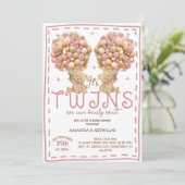 ツインズガールズベアーピンクバルーンベビーシャワー 招待状 (スタンド正面)