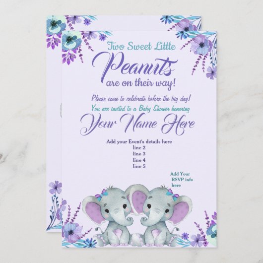 ツインズガールゾーンズベビーシャワー招待状フローラ 招待状 (正面/裏面)