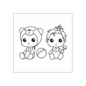 ツインズガールベアベビージャンプスーツカラーミー ラバースタンプ (インプリント)