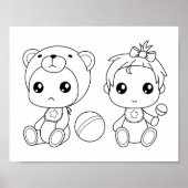 ツインズガールベアベビージャンプスーツ着色ページ ポスター (正面)