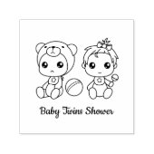 ツインズガールベアベビーベイビーシャワー セルフインキングスタンプ (デザイン)