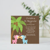 ツインズガールボーイサファリジャングルキリンキッド誕生日 招待状 (スタンド正面)