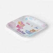 ツインズガールボーイベアフライト飛行機ベビーシャワー ペーパープレート (傾斜あり)