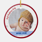 ツインズガールボーイ写真おばあちゃん初めてのクリスマスベビー セラミックオーナメント (裏面)