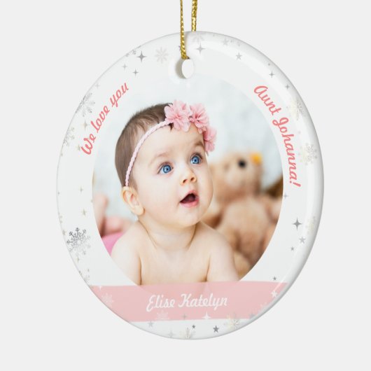 ツインズガールボーイ写真おばさん初めてのクリスマスベビー セラミックオーナメント (左)
